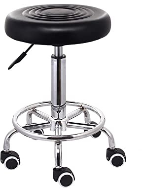 Vridpall med hjul höjd justerbar snurrpall 44 cm till 57 cm rullpall funktionell arbetspall studiopall för frisör estetik dentist bar studio