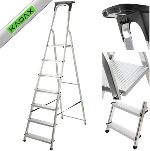KADAX Aluminiumleiter, klappbare Stehleiter mit 6 Stufen Mehrzweckleiter bis 150 kg, Trittleiter mit Ablage, Alu-Sicherheitsleiter