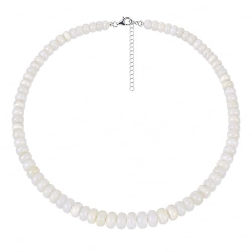 ELEDORO Weißer Opal Kette Kugelkette mit 925 Silberverschluss | Kleine deutsche Schmuckmarke ELEDORO: handgefertigte Weißer Opal-Kette, 48+5 cm, Karabiner, 925 Silber