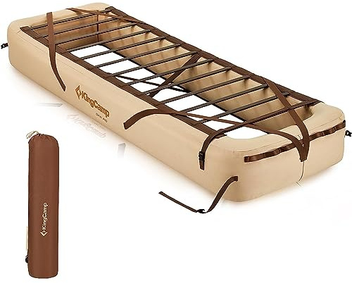 KingCamp OAK uppblåsbar sängbas, luftsäng, sängram, bärbar, hög luftsäng, enkel/dubbel, för vuxen, gästsäng för camping och hem, 200 x 70 x 25 cm, kaki