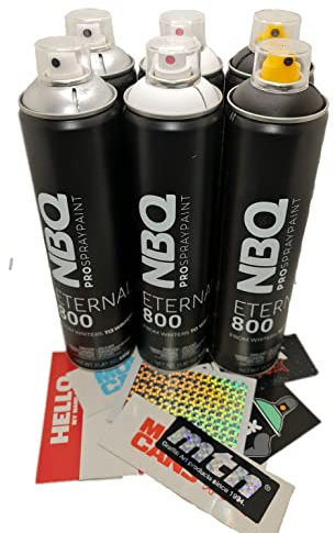 Progal Colors NBQ Eternal Domino-Doppelpack (Schwarz, Weiß, Silber, 600 ml), mattes Spray, hoher Druck, schnelltrocknend, für Graffiti, Basteln und Dekoration, inklusive Aufkleber