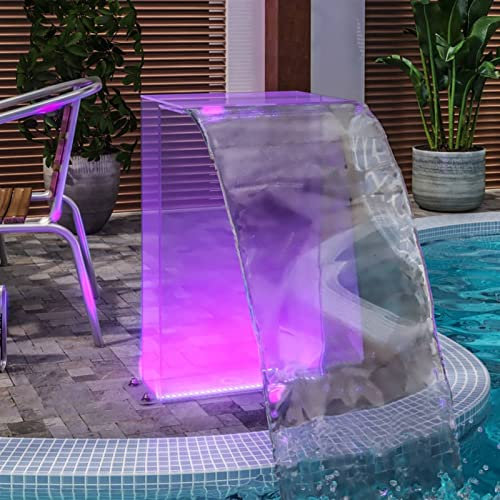 Tidyard Wasserfall Element mit RGB-LEDs, Pool Brunnen mit LEDs, Schwimmbad Wasserfall Poolfontäne Acryl 51 cm, 8,4 W