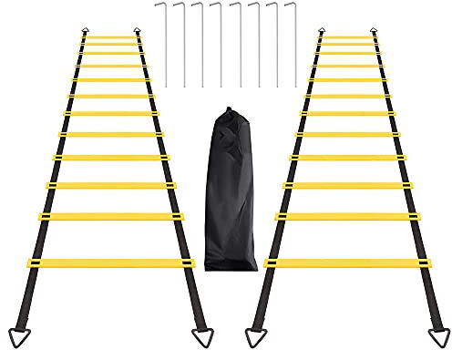 ERTYUI Agility Ladder Set, 2 Pack 6M 12 Rungs Agility Training and Balance Training Ladder, with 8pcs Steel Stakes and 2pcs Carry Bag, for Soccer, Speed, Football Fitness Feet Training