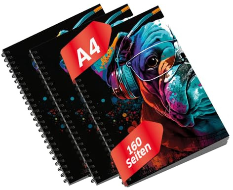 Primus Print Spiral-Notizblock Schreibblock Design-Block Collegeblock - A4 - kariert - 80 Blatt / 160 Seiten - Schule - Büro - Kinder (1, Englische Bulldogge)