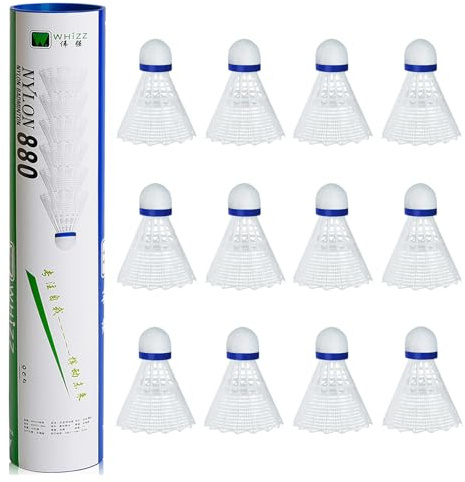 BAIHUALIN Whizz Badminton Balls, Shuttlecocks, Nylon Cork for Indoor and Outdoor Games, 12 x White