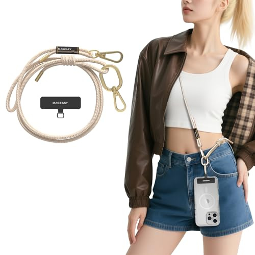 MAGEASY Universal Cell Phone Lanyard - Anti-Theft Rope Crossbody Phone Strap for iPhone 16 Pro Max & Most Smartphones, for Men & Women | 6mm Beige