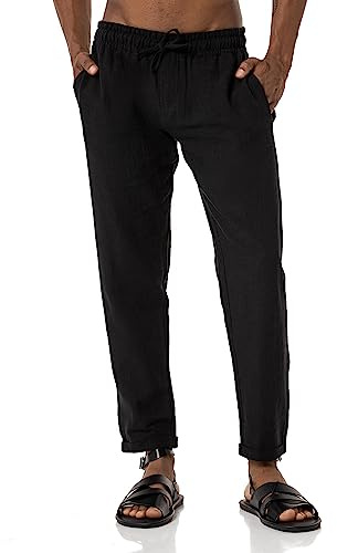 Red Bridge Herren Hose Leinenhose Freizeithose Knöchelhose Schwarz M