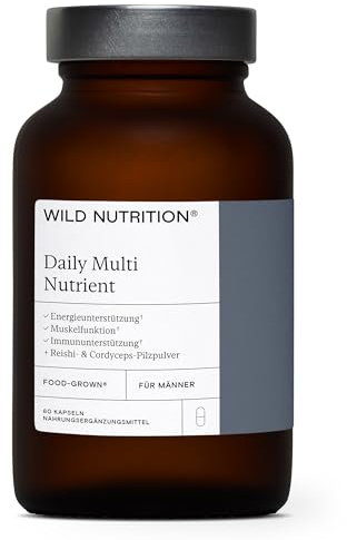 WILD NUTRITION Food-Grown Daily Multi Nutrient for Men, Vorrat für 1 Monat | Multivitamin für Männer, Vitamin B, C, Zink, Magnesium & Selen, für Immunsystem und Energie, 60 Kapseln