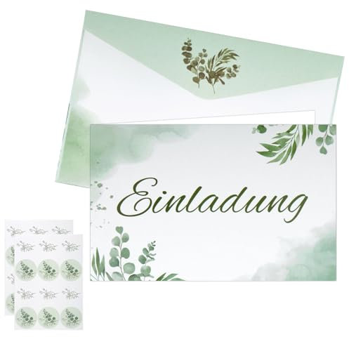 DAWRIS 15 Eukalyptus Einladungskarten mit Umschläge & Aufkleber für Hochzeit Geburtstag Taufe Einladung Konfirmation Hochzeitseinladungskarten Hochzeitseinladung Konfirmationskarten Einladungen