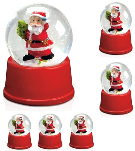 6 Stück Schneekugeln mit Weihnachtsmann Figur Snowdome Kugelornamente Schneewirbel als Deko oder Mitgebsel Weihnachten Nikolaus Advent Christmas X-Mas