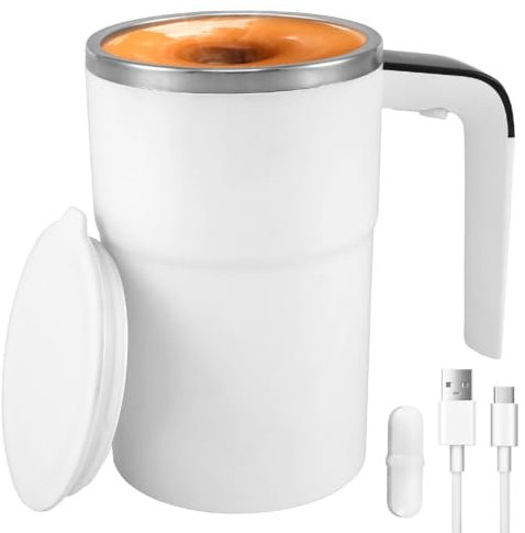 Self Stirring Coffee Mug, 380ml Electric Stainless Steel Automatic Mixing & Rotating Cup with Magnetic Stirring Bar 5000rpm High Speed Self Auto Mixing Cup with Temperature Display for Men Women Kids