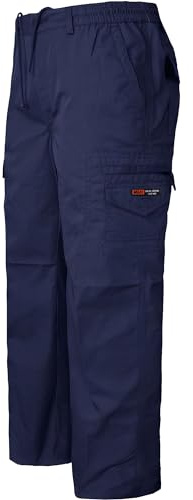 WJL WHISPERING JONES LONDON Big Size Mens Cargo Combat Trousers Elasticated Pants Pocket Plus Size Work Cotton Bottoms 4XL 5XL 6XL, Navy, 6XL