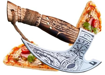 CraftTal Pizzaschneider Handgefertigte Pizza-Wikinger-Axt-Klinge aus Kohlenstoffstahl mit Rosenholzgriff, Adlerkopf-Pizza-Schneideaxt (ODIN Pizza Axt)