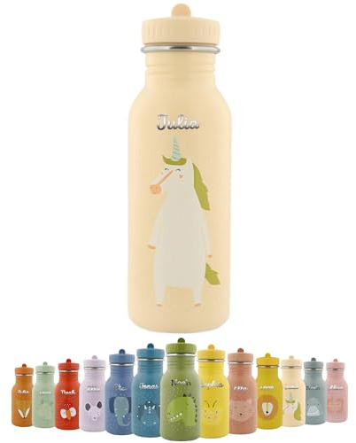 upstitch studio Trinkflasche personalisiert für Kinder, Trixie Flasche personalisiert mit Namen (350ml 500ml) Edelstahl BPA- frei, auslaufsicher, rostfrei
