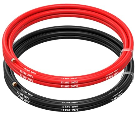 MMOBIEL 12 AWG Silikon Elektronik Kabel - 12 Gauge (3,31mm²) Verzinnte Kupferkabel - 2 Separate Kabel Rot & Schwarz Jede 2,5m / 8.2ft für RC, Drohnen, 3D Drucker, Batterien, Sprecherkabel, Led Strips