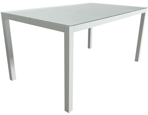 MOMMA HOME Mesa Jardin Aluminio y Cristal TempladoMesa Comedor Rectangular de Exterior 6 Personas Aire Libre Medidas 150x90x74 cm (Blanco)