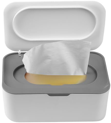 XxinXrong Wet Wipes Dispenser, Wet Wipes Dispenser Bracket, Wet Wipes Container Box Refillable, Wet Wipes Storage Box for Home Office Kitchen Bathroom to Keep Wipes Fresh and Clean - White Grey