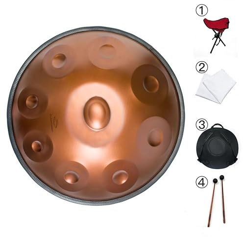 GLADFRESIT Handpan in d-Moll, auffälliges Lila-Rot, komplett mit Ständer, Koffer, strapazierfähigen Schlägeln und staubfreiem Tuch (9-440Hz)