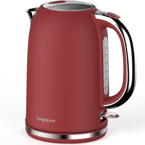 LONGDEEM Modern Collection Metall-Wasserkocher-Feder-Deckel, Leuchtanzeige, Fassungsvermögen mit Kontrollanzeige, Edelstahl, Pirouettenbasis, 2200 Watt