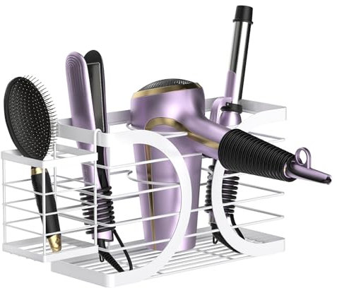 WELDUN Hair Dryer Holder Station Hair Tools Storage Rack, for Blow Dryer, Hair Curling Iron, Brush, White