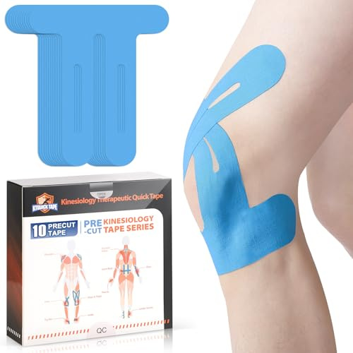 PreCut Kinesiotapes, Kinesiotapes Vorgeschnitten Hautfreundlich mit perfektem Trage-komfort, Wasserfestes & Elastisches Physio Tape für Knieschmerzen 10 Streifen - Blau