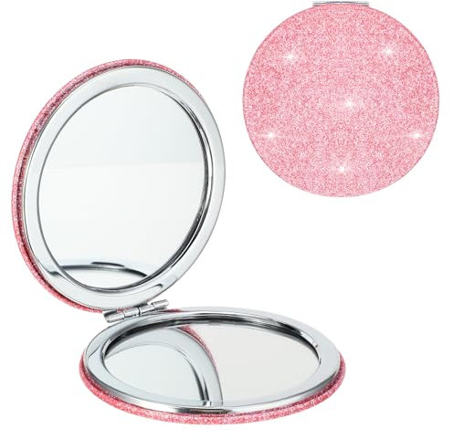 Mabor Taschenspiegel Klappbar, Zusammenklappbar Rund Mini-Make-Up-Spiegel Tragbar Glitzernd VergrößErungsspiegel Niedlicher Reisespiegel Doppelseitiger Spiegel FüR Damen