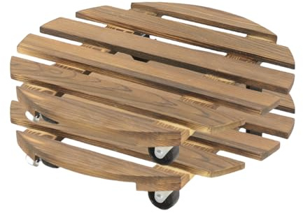 Pasdrucn 2 Pièces roulettes pour Plantes Extérieur en Bois, Plateau Roulant pour Plantes, roulettes Rondes en Bois De Hêtre, sous-Plat pour Pot De Fleurs avec Roues en Acier Inoxydable (25cm)