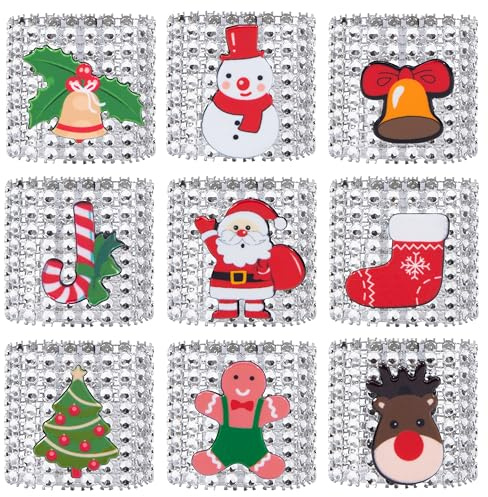 AYMQC Servilleteros de Navidad Anillos de Servilleta con Diamante de Imitación Brillantes Servilleta Hebilla para Decoraciones de Mesa d de Fiesta de Navidad 18 Piezas (Plata)