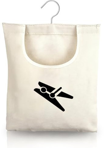 IETWATE Peg Bag for Washing Line with Hanger, Cotton Canvas Peg Bags, 32 x 28 cm Clothes Peg Bag with Hanging Hooks, 360° Rotation Clothes Pegs Bag, for Clothes Socks Underwear (with Pattern)