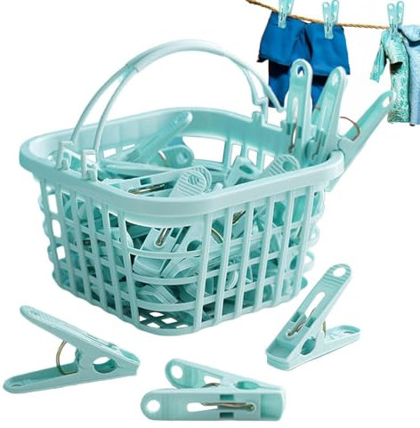 Clothesline Pegs - Reliable Clothes Pins, Versatile Clothespins | Small Windproof Clothes Pegs with Basket, Outdoor & Interior Drying Pegs for Clothes, Sheets &