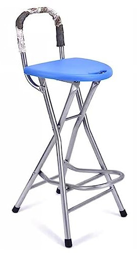 Guyifuny Sgabello da cucina Sgabello da bar pieghevole da cucina con schienale, sgabello portatile blu alto fino al bancone, sgabello pieghevole per campeggio/pesca da cucina all'aperto/al chiuso