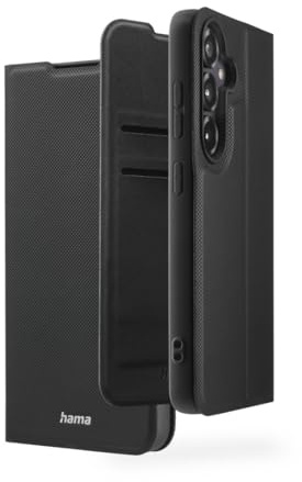 Hama Mobiltelefonfodral för Samsung Galaxy S25 (mobiltelefonväska, fodral med kortfack, stativfunktion, att ställa upp, extra skydd av display och kamera, magnet, vikfodral, mjuk) svart