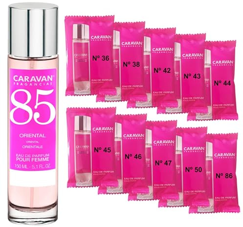 CARAVAN FRAGANCIAS Damenparfüm Nr. 85, 150 ml + Set mit 10 Flaschen mit verschiedenen Damenduften von Caravan, um neue Düfte zu entdecken