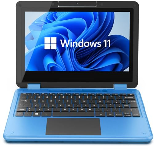 AWOW Wi-11 Touchscreen Laptop, 2 in 1 11.6 FHD 4 Core Celeron N3450 Processor 8GB RAM 256GB M.2 SSD Storage Kids Convertible Laptop (Blau, QWERTY)