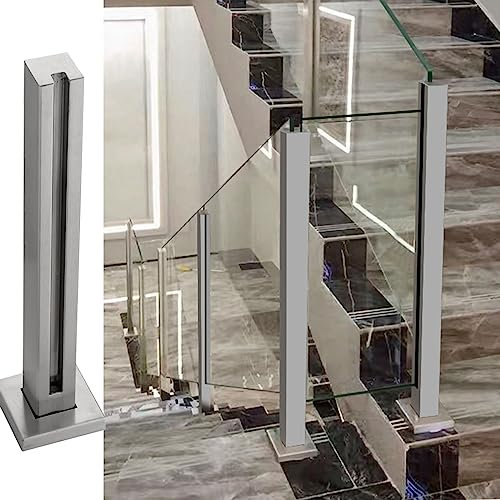 Balaustre de aluminio plateado para 10 paneles de vidrio templado de 12 mm de grosor, poste medio/esquina/extremo para escaleras, terraza, barandilla de aterrizaje, valla, jardín, pasillo, terraza,