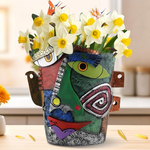 Teeloray Resina Maceta Abstracta, Única Adornos de Maceta, Maceta Colorida Abstracta Belleza 18.5cm Divertida Maceta Suculenta para Plantas de Interior y Exterior, Decoración del Hogar
