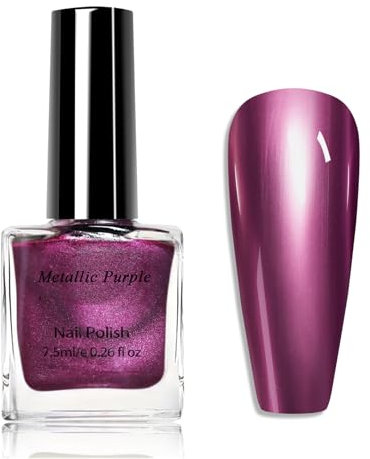 Lila Metallic Nagellack, Spiegelnagellack Chrom Fingernagellack Effect, Hochwertig Long Lasting Nail Polish, Metall Spiegel Nagellack Langanhaltender Schnelltrocknend, Kein UV Nötig (Lila, 7.5ML)