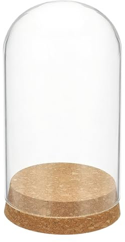 sourcing map Cloche Glass Dome, 4.7 x 2.8 Decorative Glass Display Bell Jar Dome Cloche with Light Brown Base for DIY Flower Craft, Collectibles Specimens Plants Dustproof