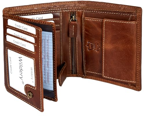 Wildery® Geldbörse für Herren aus Leder mit RFID Schutz im Hochformat in Braun | Geldbeutel | Portmonee | Portemonnaie /#WI108C