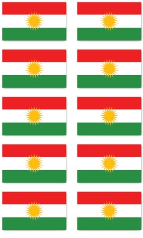 Aufkleber: 50x30 mm, 10 Stück - Flagge - Kurdistan - für Auto, Koffer, Laptop und mehr