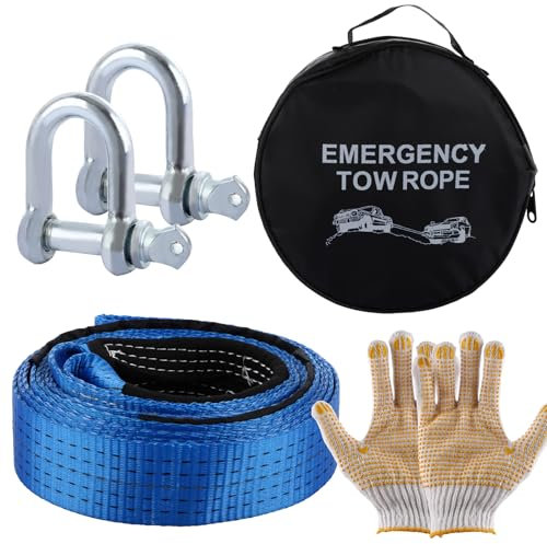 YAYODS 5M x 5CM Heavy Duty Tow Recovery Strap Kit, 8 Ton Towing Rope with D Shackles, Work Gloves & Carry Bag, Emergency Car Breakdown Recovery Tool for SUV, Van, Off-Road, 4x4 Vehicles, Blue