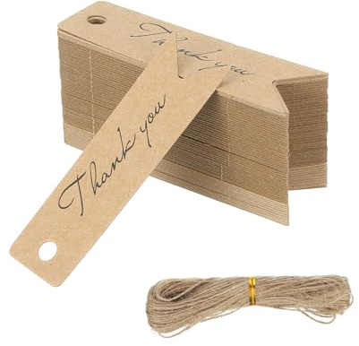 PATIKIL Blanko-Geschenkanhänger mit Schnur, 7,1 x 2,2 cm, Kraftpapier, Geschenktüten, Mini-Dankesetikett mit Löchern für Hochzeit, Urlaub, Party, Gastgeschenk, Kleidung, Handwerk, Braun, 100 Stück