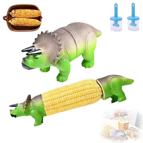 Dinosaur Corn Cob Holders, 2025 New Dino Corn on The Cob Holders Funny, Reusable and Easy to Clean with Dinosaur Handles Designs for BBQs, with 2 Oil Brush, Parties & Family Meals(Style 2)