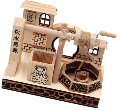 Yardwe Puit Bois Miniature Décoration pour Maison et Bureau Éducatif Bois Accessoire de Simulation pour Adultes
