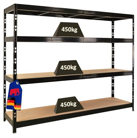 PROREGAL Profi Schwerlastregal Rhino EXTRA BREIT XL schwarz HxBxT 180x240x60cm Fachlast 500kg 4X Spanplatten-Ebenen 8mm Garagenregal, Lagerregal, Steckregal, Weitspannregal