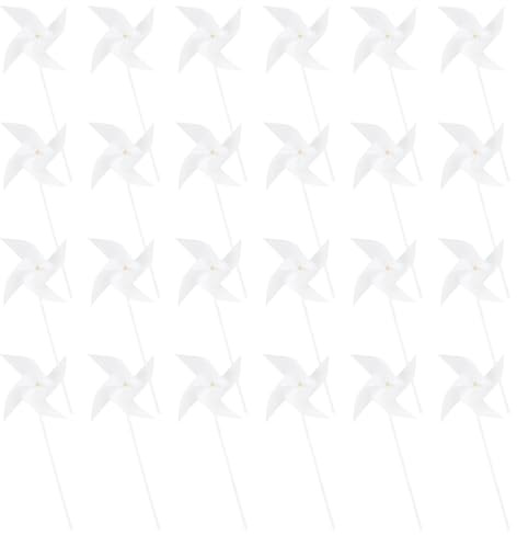 Milisten 24pcs Kids DIY Windmill Pinwheel Toy Set Graffiti Drawing Four-Leaf White Windmills 19cm Paper and Plastic Educational Craft Kit for Children Parent-Child Activity Party Decoration