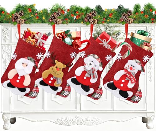Huanmin Weihnachtsstrumpf Set, 8 Stück Nikolausstrumpf, Geschenkbeutel Nikolausstiefel zum Aufhängen & Befüllen, Weihnachtssocken Dekoration für Weihnachtsbäume, Treppen, Kamine