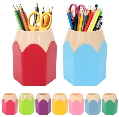Elyyapt 9 PCS Plastic Pen Vase Pot Holder Pencil Pot Pencil Shaped Holder Cup Stationery Storage Organizer Container Makeup Brush Holders, Colorful Creative Tip Design for Students, Office, School