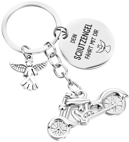 Nogeqi Fahr Vorsichtig Schlüsselanhänger Schutzengel Motorrad Schlüsselanhänger Drive Safe Glücksbringer Auto Motorrad Geschenke für Männer Frauen, Führerschein Bestanden Geschenk