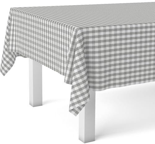 ECOMMERC3 Mantel Hule Antimanchas Mesa Rectangular 100x140 cm Vichy Gris | Para la mesa que no para en todo el día, impermeable, sin lavadora ni plancha, cuerpo firme que no se enrolla, España